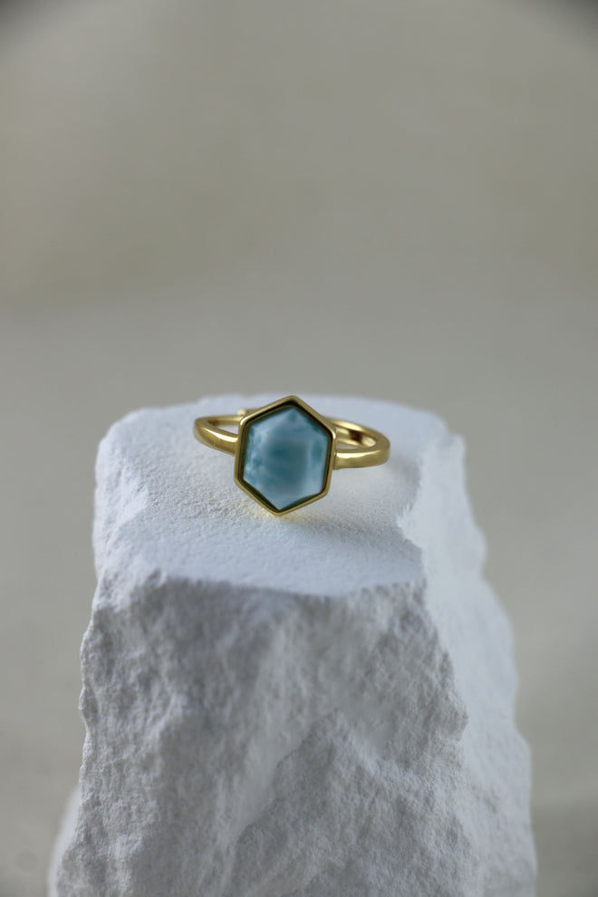 I AM inspired - Larimar Ring Hexagon