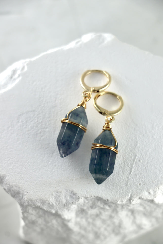 I AM focused - blauer Fluorit Ohrringe Doppelspitzen