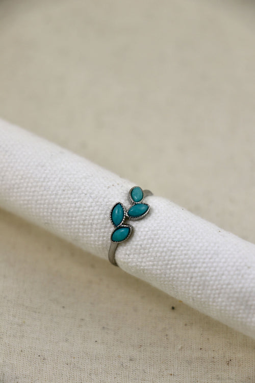 I AM confident - Bague Amazonite Feuille Argent