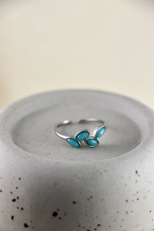 I AM confident - Bague Amazonite Feuille Argent