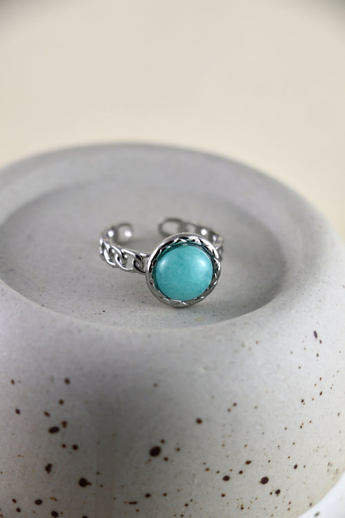 I AM confident - Bague Amazonite Bouton Argent