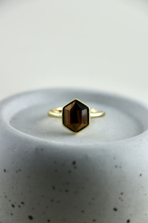 I AM brave - Tigerauge Ring Hexagon