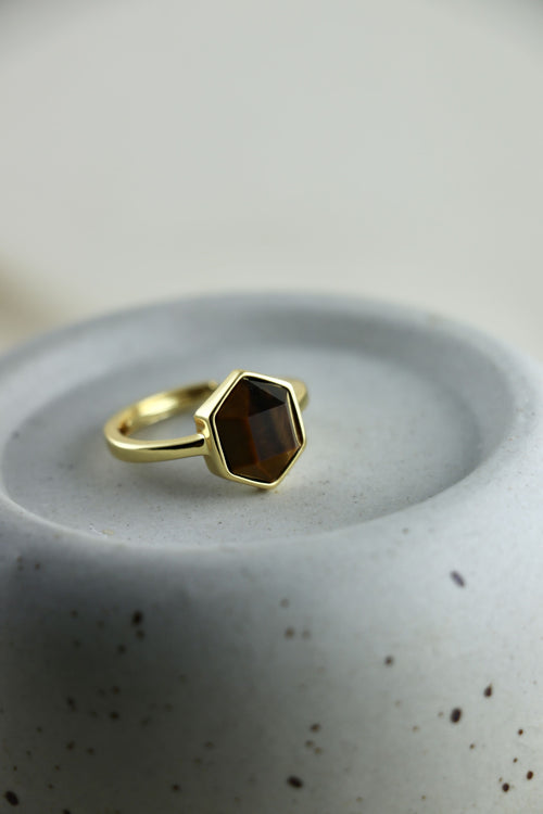 I AM brave - Tigerauge Ring Hexagon