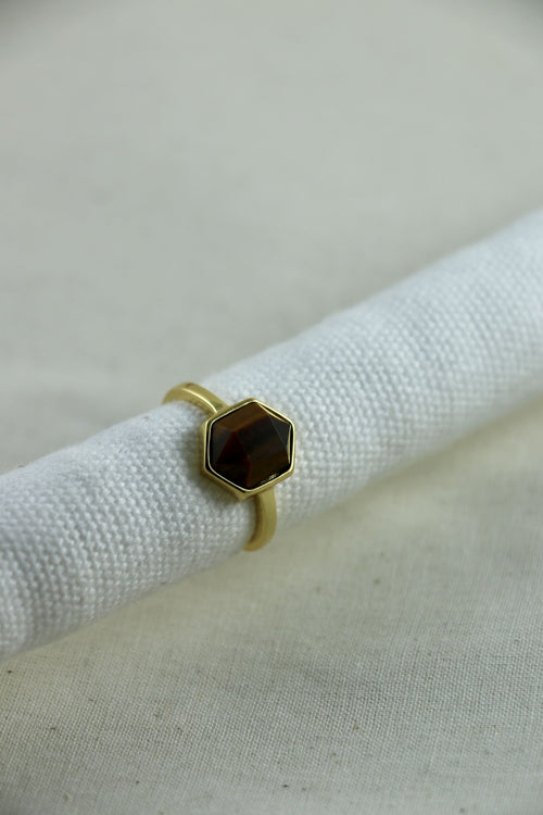 I AM brave - Tigerauge Ring Hexagon