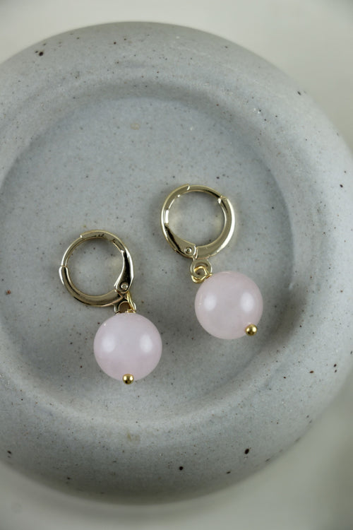 I AM love - Rosenquarz Ohrringe Kugel