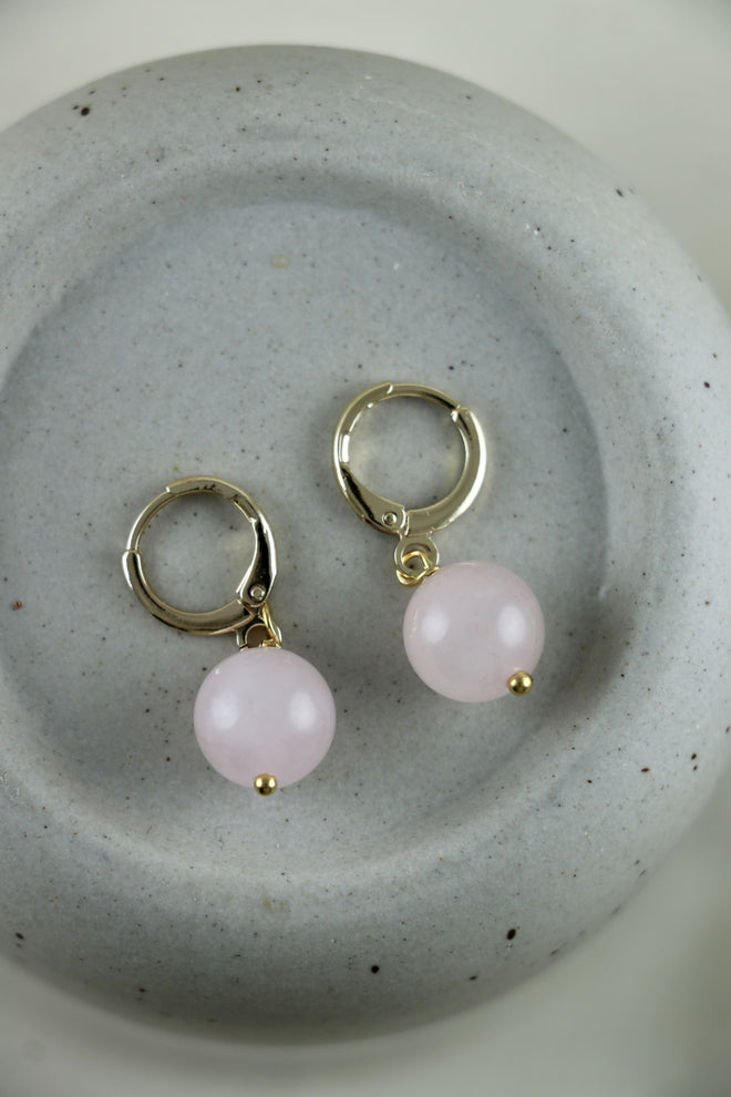 I AM love - Rosenquarz Ohrringe Kugel