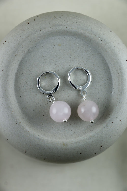 I AM love - Rosenquarz Ohrringe Kugel Silber