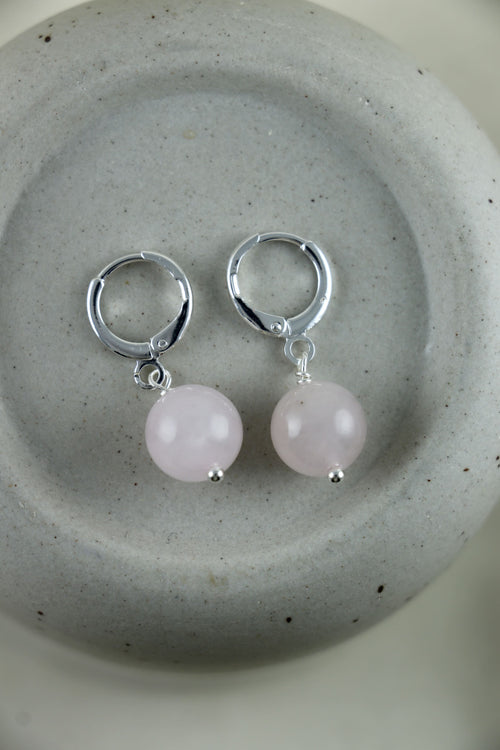 I AM love - Rosenquarz Ohrringe Kugel Silber