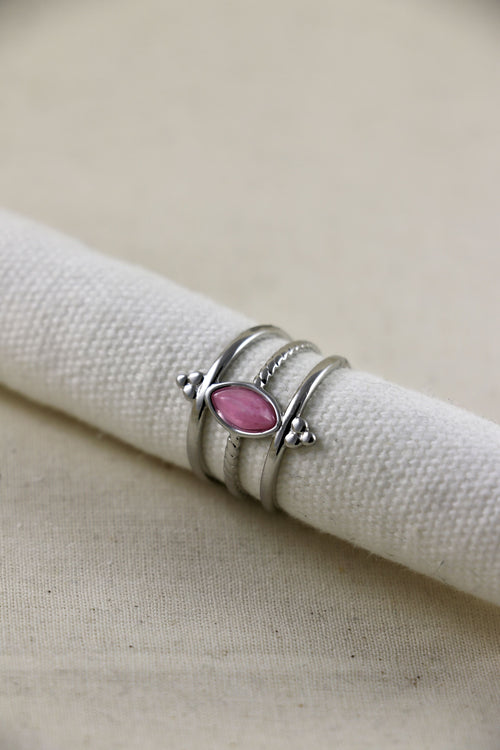 I AM love - Bague Quartz Rose Miroir Argent