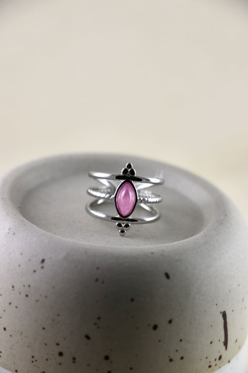 I AM love - Bague Quartz Rose Miroir Argent
