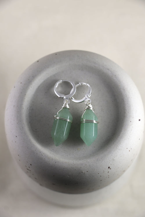 I AM abundant - Boucles d'oreilles Aventurine Double Pointes Argent