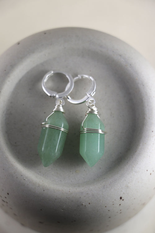 I AM abundant - Boucles d'oreilles Aventurine Double Pointes Argent