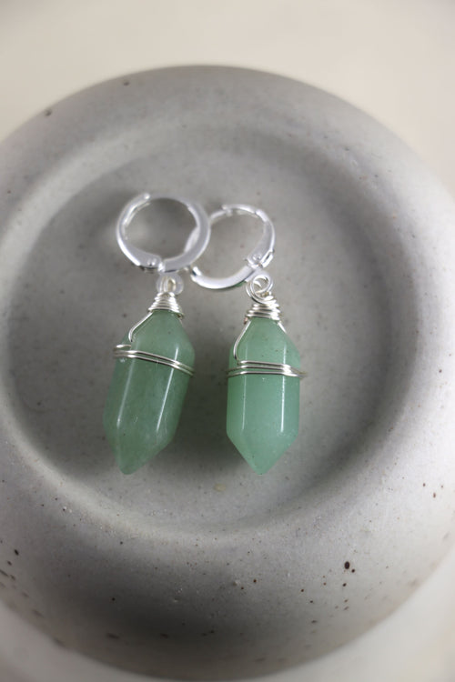 I AM abundant - Boucles d'oreilles Aventurine Double Pointes Argent