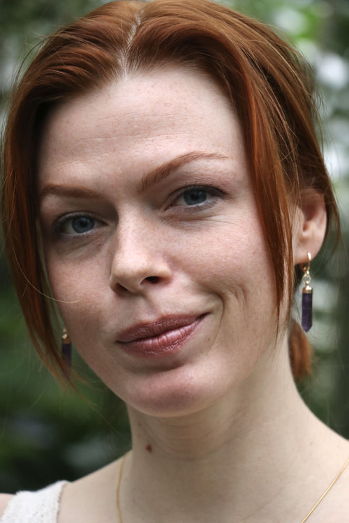 I AM clarity - Boucles d'oreilles améthyste dentelle longue