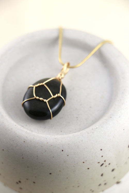 I AM important - Collier en obsidienne dorée