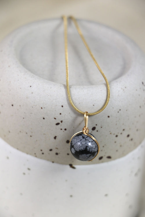 I AM expanding - Collier boule d'obsidienne flocon de neige