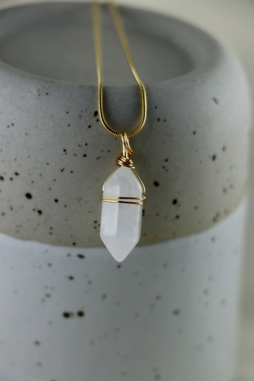 I AM safe - Bergkristall Halskette Doppelspitze