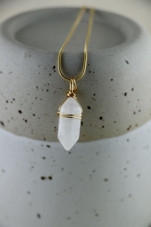 I AM safe - Bergkristall Halskette Doppelspitze