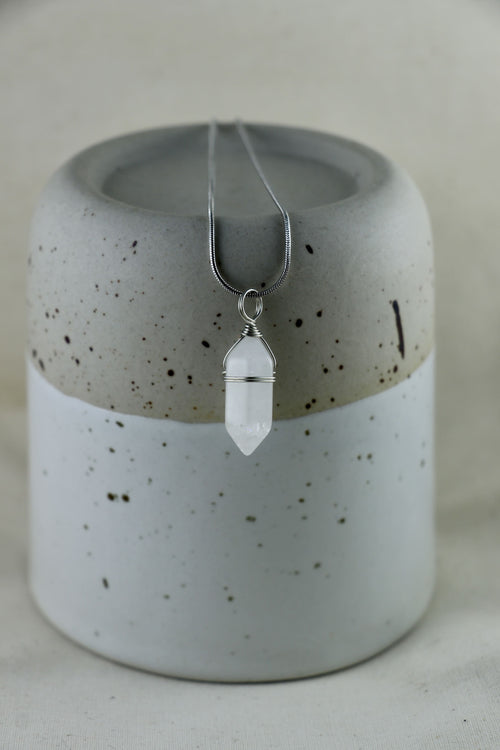 I AM safe - Bergkristall Halskette Doppelspitze Silber