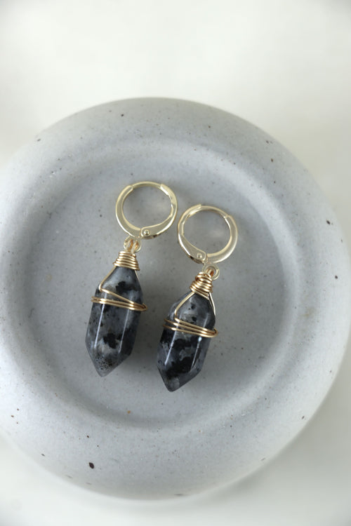 I AM restarting - Boucles d’oreilles Larvikite Double Pointe