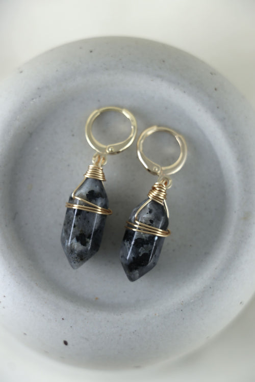 I AM restarting - Boucles d’oreilles Larvikite Double Pointe