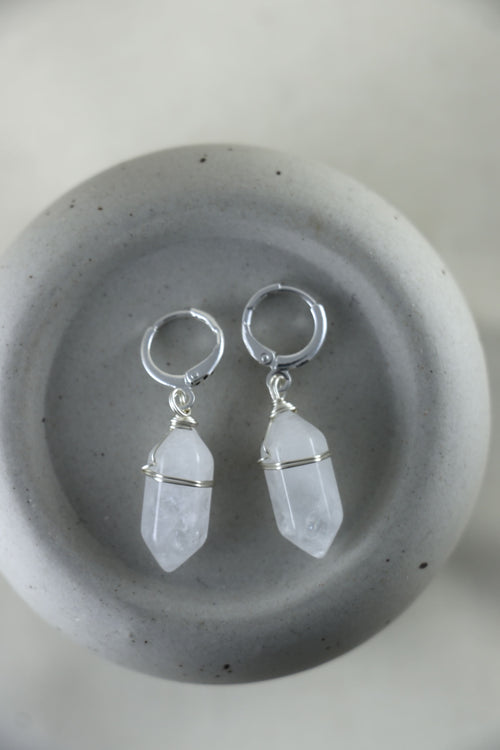 I AM safe - Boucles d’oreilles Cristal de Roche Double Pointe Argent