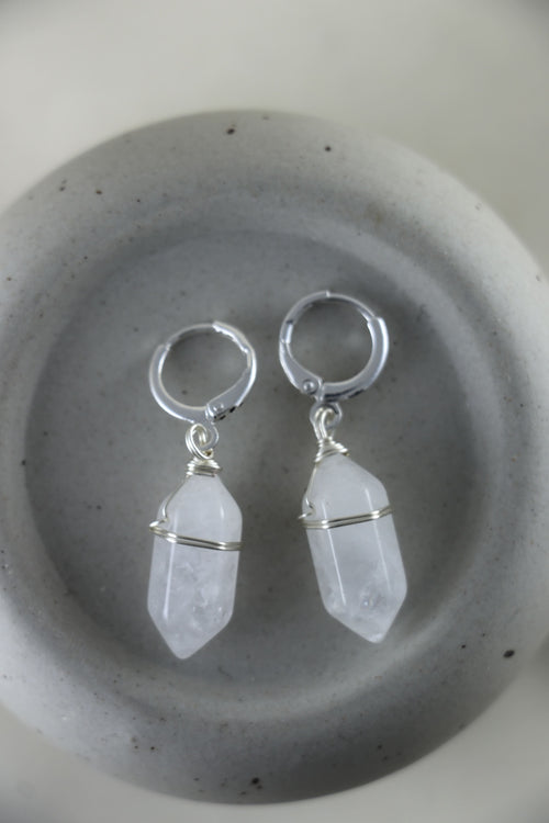 I AM safe - Boucles d’oreilles Cristal de Roche Double Pointe Argent