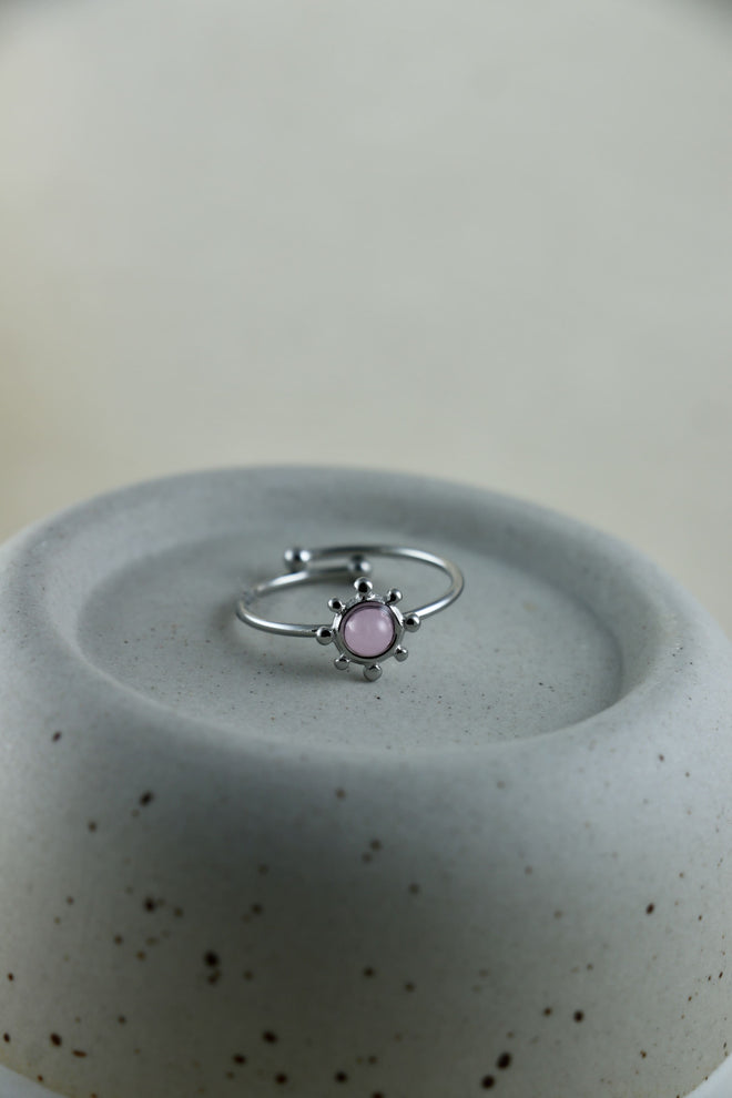 I AM love - Anello Quarzo Rosa "Shine" Argento