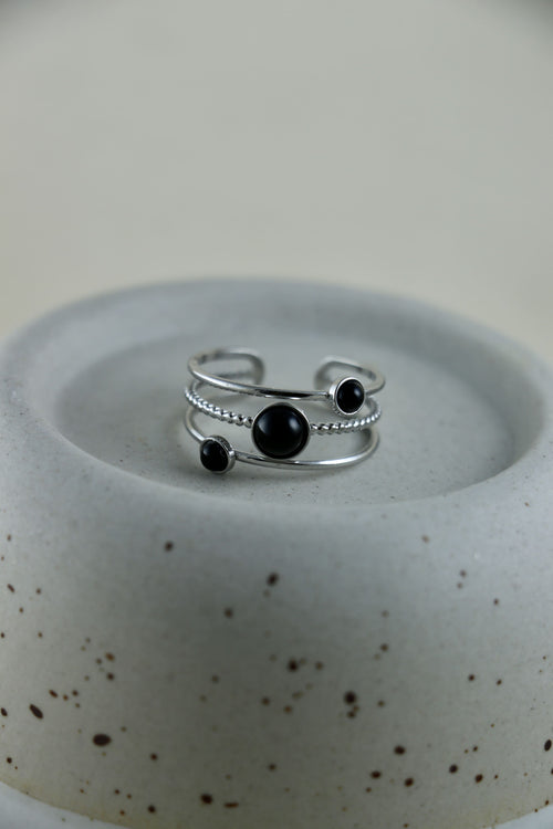 I AM limitless - Bague Onyx Boussole Argent